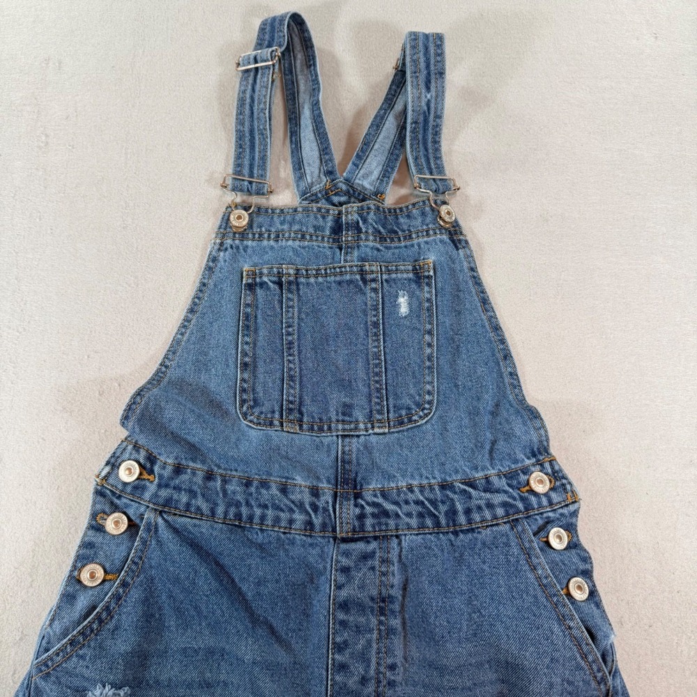 Distressed Denim Overalls Medium‎ Wash Ripped Bib Dungarees Straight Leg